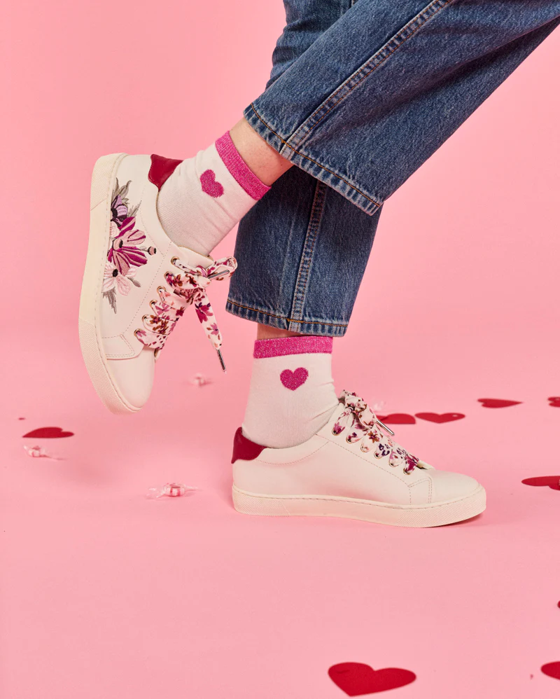 Chaussettes Coeur Paillettes Rose - Image 2